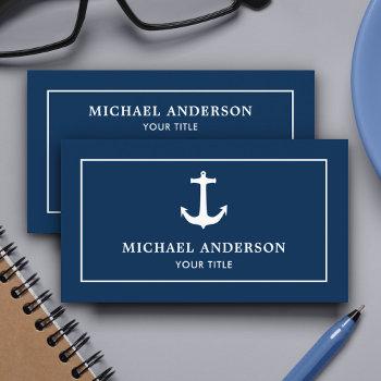 simple classic navy blue white nautical anchor business card