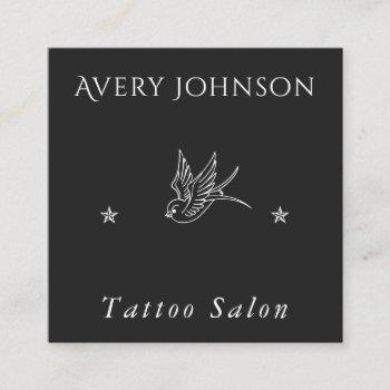 simple drawn bird & stars tattoo artist salon dark square business card