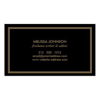 Small Simple Elegance Art Deco Style Black/gold Business Card Back View