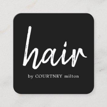 simple elegant black white hair stylist square business card