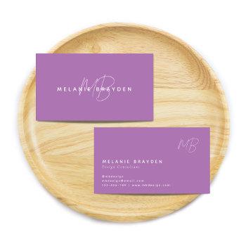 simple elegant lavender minimalist two monogram business card