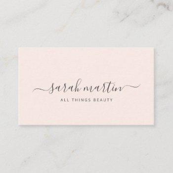 simple elegant script beauty salon blush pink business card