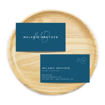 simple elegant teal blue minimalist monogram business card