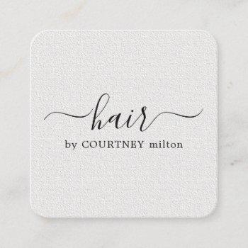 simple elegant texture white hair stylist square business card