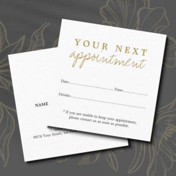 simple elegant white gold beauty appointment card