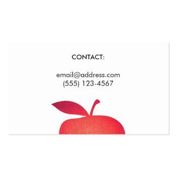 Small Simple Grade School Teacher Red Apple Business Card Back View