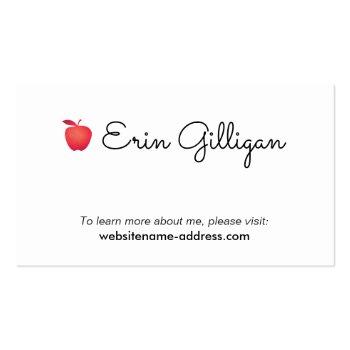 Small Simple Grade School Teacher Red Apple Business Card Front View