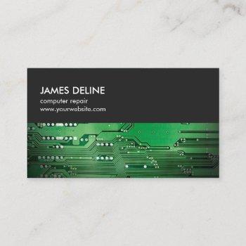 simple grey green circuit board computer repair business card