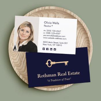 simple  key front navy real estate  photo] calling card