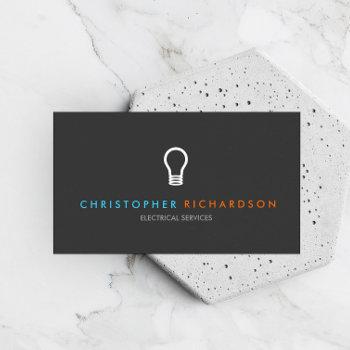 simple light bulb contrasting text electrician business card