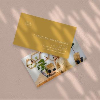 Small Simple Modern Minimal Dusty Yellow Logo Photo  Business Card Front View
