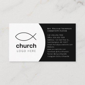 simple modern minimalist black white fish church business card