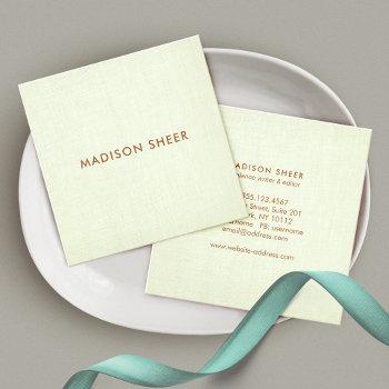 simple modern pastel lime green linen, minimalist square business card