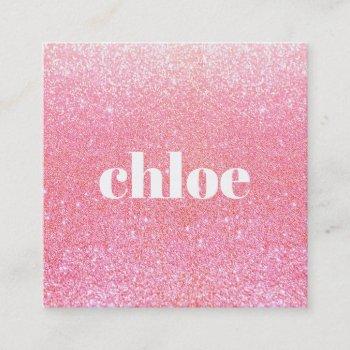 simple modern pink glitter makeup artist square business card