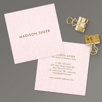 simple modern pink linen,  beauty salon square business card