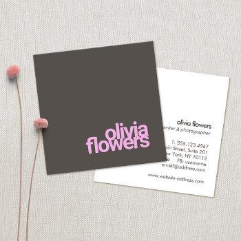 simple modern pink typography  taupe brown square business card