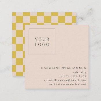 simple modern yellow checkerboard your logo custom square business card