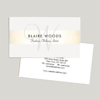 simple monogram modern gold white striped business card
