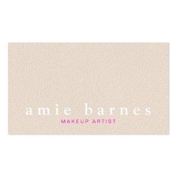 Small Simple Muted Pink Textured Leather Look Feminine Business Card Front View