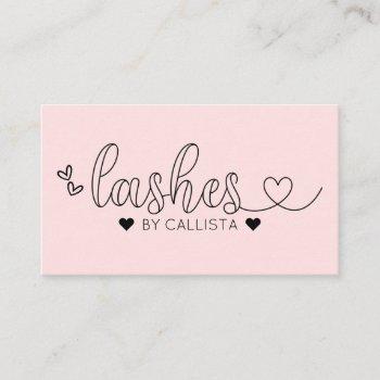 simple pretty pink hearts typography lashes business card