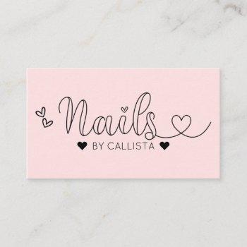 simple pretty pink hearts typography nail tech business card