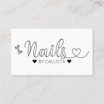 simple pretty white hearts typography nail tech business card