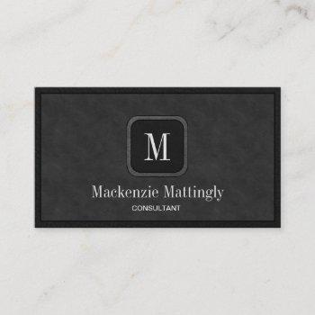 simple rustic black gray vintage leather monogram business card