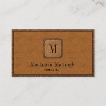 simple rustic elegant vintage leather monogram business card