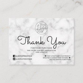 simple white black marble customer thank you business card