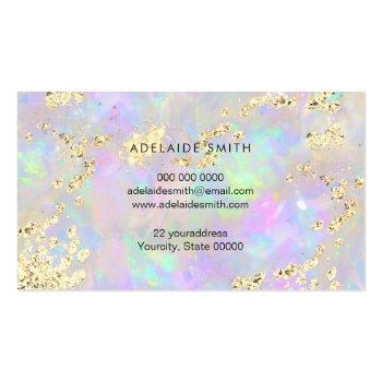 Small Simulated Glitter On Faux Iridescent Opal Texture Business Card Back View