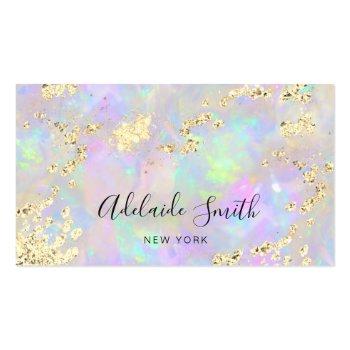 Small Simulated Glitter On Faux Iridescent Opal Texture Business Card Front View