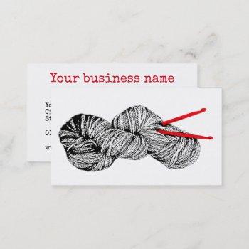 skein of wool & crochet hooks vintage type business card