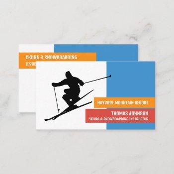 skier silhouette, skier & snowboarder instructor business card