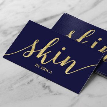 skin care gold script esthetician elegant navy business card