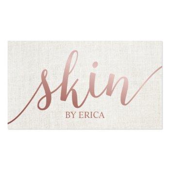 Small Skincare Salon Spa Esthetician Rose Gold Script Business Card Front View
