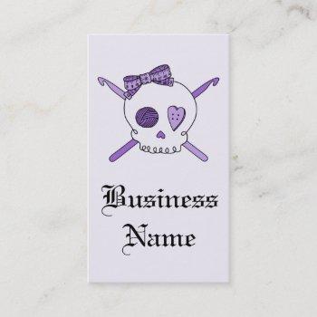 skull & crochet hooks (purple background) business card