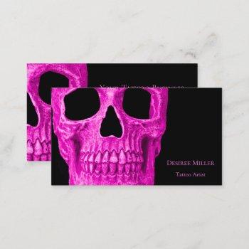 skull head gothic neon pink black tattoo shop business card