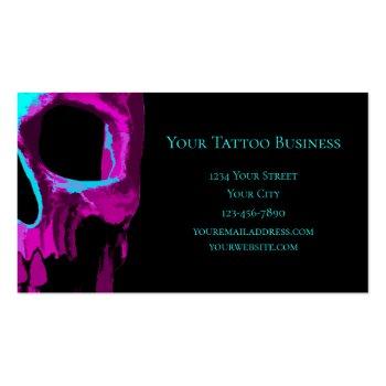 Small Skull Head Gothic Neon Purple Teal Black Design Business Card Back View
