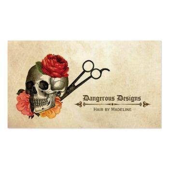 Small Skull Vintage Floral Hairstylist Hair Stylist Business Card Front View