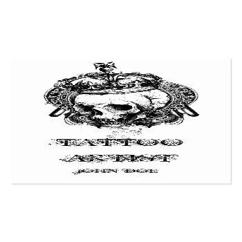 Small Skull With Crown Tattoo Artist Business Card Front View