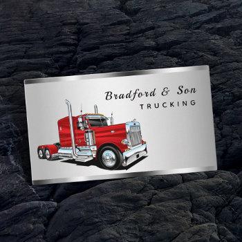 sleek chrome transport semi trucking company business card