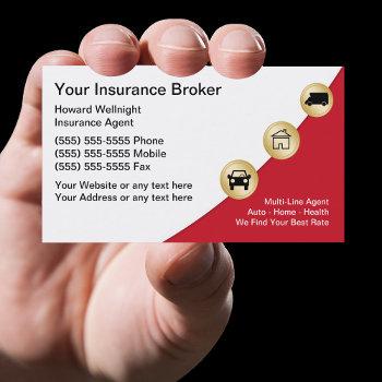 sleek modern insurance broker business cards