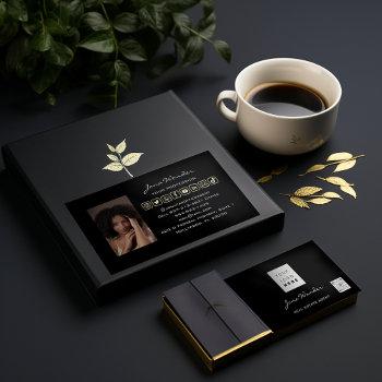 social media logo photo qr code makeup black gold business card