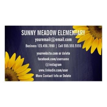 Small Social Media | Sunflowers Chalkboard Teacher Business Card Back View