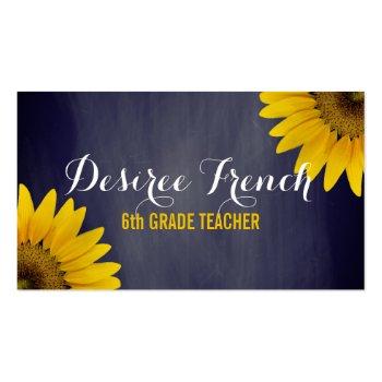 Small Social Media | Sunflowers Chalkboard Teacher Business Card Front View