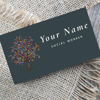 social worker colorful tree autumn fall theme leaf business card