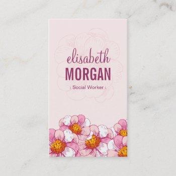 Small Social Worker - Pink Boutique Flowers Business Card Front View