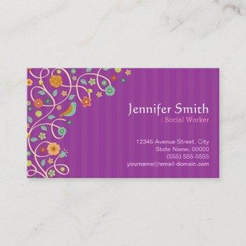 social worker - purple nature theme business card