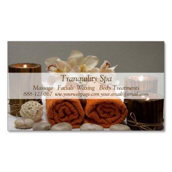 spa salon tranquil towels candles magnetic business card
