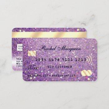 sparkly lilac purple gold glitter credit business card